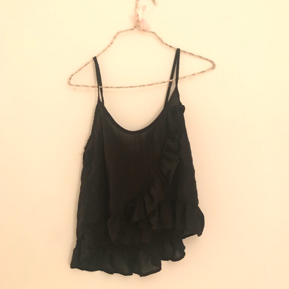 black ruffle asymmetrical tank